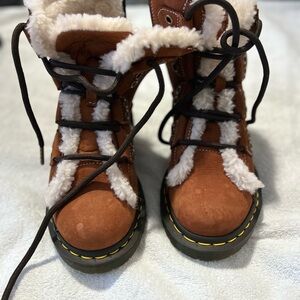 Dr. Martens Brown Ankle Boots with White Fur Lining